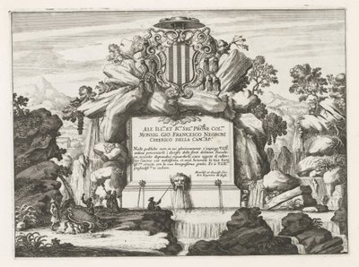 Fonte com dedicatória e brasão de Giovanni Francesco Negroni Fontane delle ville di Frascati (título da série) Fontes de Frascati (título da série) de Anonymous