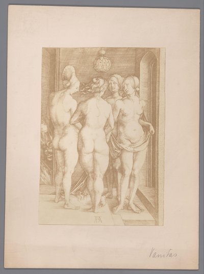 Reprodução fotográfica de uma gravura de quatro mulheres nuas por Albrecht Dürer de Anonymous