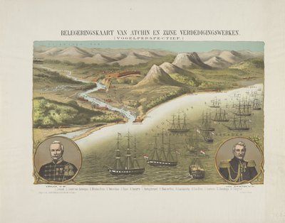 Vista de Aceh durante a Segunda Expedição Aceh, 1873-1874
Mapa de Cerco de Atchin e as suas Defesas. (Vista dos olhos das aves.) (título sobre o objecto) de Anonymous