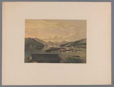 Gezicht op de baai van Nagasaki Vista na Baía de Nangasaki (título no objeto) Lembrança do Japão vistas da natureza com texto do Conde de Lijnden (título da série no objeto) de Anonymous