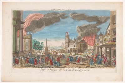 Vista da captura e saque de Bergen op Zoom pelos franceses em 1747 Pillage de Bergopzom (título no objeto) de Anonymous