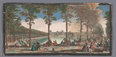 Gezicht op de vijver van de tuin van het Palais de Fontainebleau
Vista da lagoa de Fontainebleau e da Cour des Fontaines à distância (título sobre o objecto) de Anonymous
