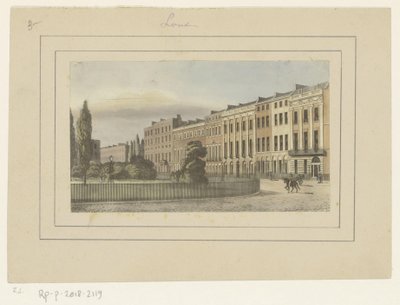 Vista de um parque e de uma fileira de casas, em Londres de Anonymous