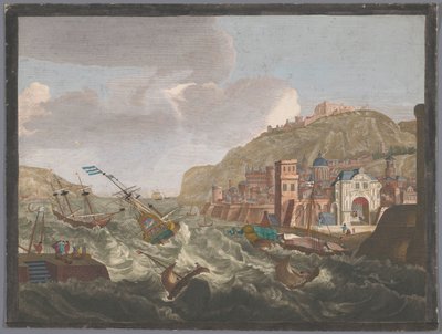 Vista de um porto do sul com navios e barcos nas águas furiosas Vue d