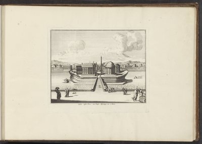 Vista da Ilha do Tibre em Roma
Insula instar Navis, cum Templo Aesculapij. etc: à Rome (título sobre o objecto)
Palácios e monumentos em Veneza, Livorno, Nápoles e Roma (título da série) de Anonymous