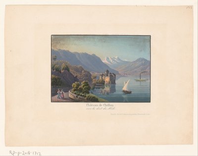 Vista do castelo de Chillon
Châteay de Chillon vers la dent du midi (título sobre o objecto) de Anonymous