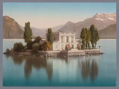 Vista da Île de Salagnon no Lago Genebra, ao fundo os Dents du Midi lac Léman, Ile de Salagnon et la Dent du Midi (título no objeto) de Anonymous