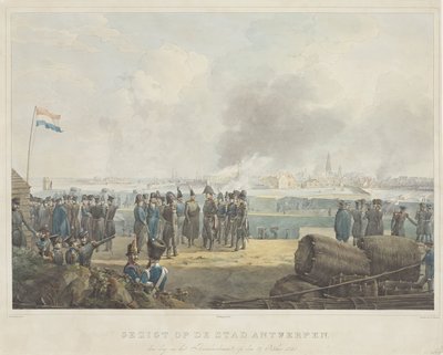 Vista da cidade de Antuérpia, no dia seguinte ao bombardeamento, em 28 de Outubro de 1830 (título sobre o objecto) de Anonymous