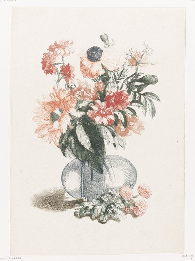 Vaso de vidro com várias flores e um girassol de Anonymous