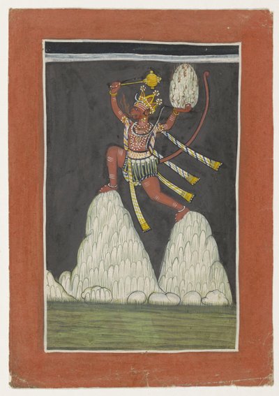 Hanuman salta no topo das montanhas de Anonymous