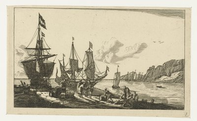 Porto com veleiros e marinheiros no cais de Anonymous