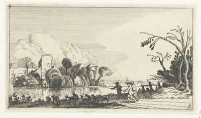 Pastor com cabras e ovelhas junto a um rio
Landscapes after Esaias van de Velde (título da série) de Anonymous