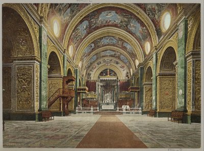 Interieur van de Sint-Janskathedraal em Valletta Malta. Interior da Catedral de S. Giovanni (título no objeto) de Anonymous