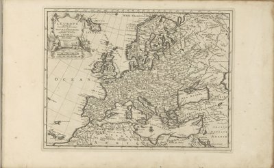 Kaart van Europa Europa de acordo com as novas observações dos senhores [ieu]rs da Royal Academy of Sciences, etc. Augmented New (título no objeto) As Índias Orientais e Ocidentais e Outros Lugares (título da série) de Anonymous