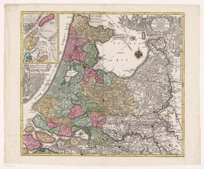 Mapa da Holanda, Utrecht e parte de Gelderland
Tabula comitatus Hollandiae in praefecturae suas distributa (...) (título sobre o objecto) de Anonymous
