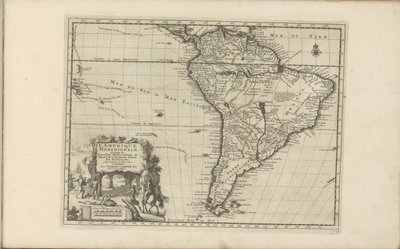 Kaart van Zuid-Amerika América do Sul, de acordo com as novas observações dos Srs[ieu]rs da Royal Academy of Sciences etc. Aumentado novamente (título no objeto) As Índias Orientais e Ocidentais e Outros Lugares (título da série) de Anonymous