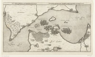 Kaart van de zeeslag tussen de Zweedse en Deense vloten in de Belt, 1644 O gráfico mais preciso do estreito dinamarquês de Orsundt com o rei da Suécia, Dinamarca e Holanda classibg. Ao. 1644 (título no objeto) Eigentliche Delineatio des Berumpten passa Or. de Anonymous