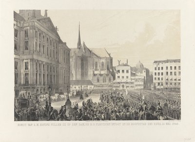 Chegada de Sua Majestade o Rei Guilherme III à Praça da Barragem, na entrada solene de H.D. na capital do país, 12 de Maio de 1849 (título sobre o objecto) de Anonymous