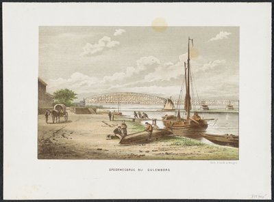 Ponte ferroviária de Kuilenburg perto de Culemborg, 1868
Ponte ferroviária perto de Culemborg (título sobre o objecto)
As principais pontes ferroviárias nos Países Baixos (título da série) de Anonymous