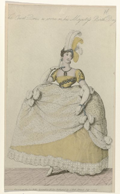 La Belle Assemblee, 1 de julho de 1808, No. 32: O Vestido do Tribunal (...) de Anonymous