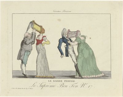 O Supremo Bon Ton. Caricatura parisiense, 1800-1815, nº 17: O beijo traiçoeiro. de Anonymous