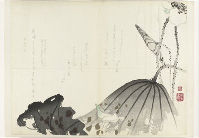 folha de lótus Álbum Shijo-surimono do período 1840-1900 (título da série) de Anonymous