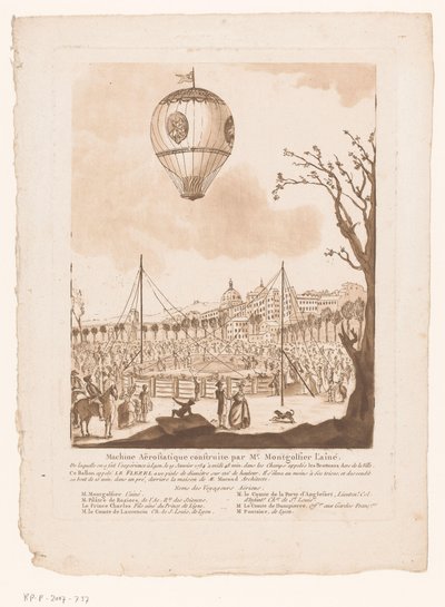 Luchtballon, Le Flezel, van Joseph-Michael Montgolfier the Elder buiten Lyon Máquina aerostática construída pelo Sr. Montgolfier, o Velho (título no objeto) de Anonymous