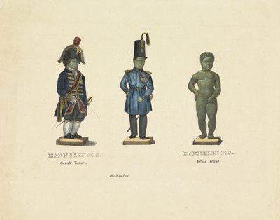 Manneken Pis em trajes diferentes, 1817 Manneken-Pis. Grande roupa. Manneken-Pis. Roupa petite (título no objeto) de Anonymous