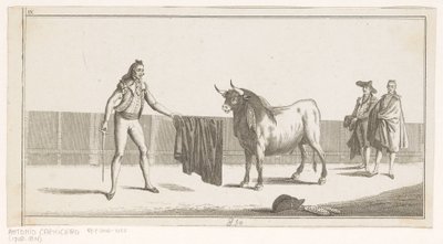 Matador desafia um touro Coleccion de las principales suertes de una corrida de toros (título da série no objeto) Colecção das manobras tauromáquicas mais importantes (título da série) de Anonymous