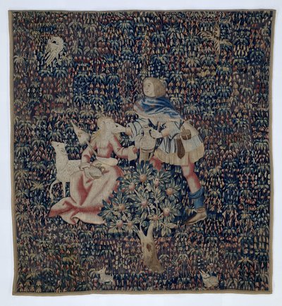 Millefleurs com pastora e pastora (fragmento) de Anonymous