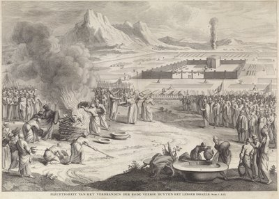 Sacrifício de uma vaca vermelha pelos israelitas Solenidade da Queima das Penas Vermelhas dos Israels Vazios (título no objeto) de Anonymous