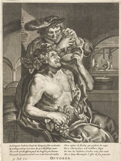 Outubro: Bacchus bebendo vinho
Outubro (título sobre o objecto)
Os doze meses (título da série) de Anonymous