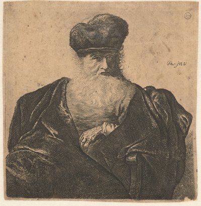 Velho com barba, touca de pele e capa de veludo de Anonymous