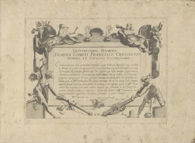 Cartucho ornamental com dedicação ao pintor Francesco Crescenzi
Equile, in quo omnis generis generosissi: morum equorum ex varijs orbis partibus insignis delectus (...) (título da série sobre o objecto) de Anonymous
