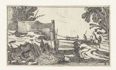 Caminho ao longo de uma cachoeira Paisagens após Esaias van de Velde (título da série) de Anonymous