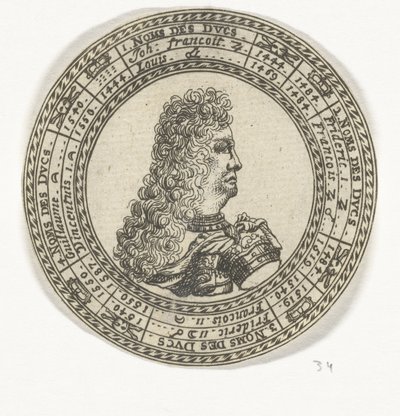 Medalha com o retrato de Fernão Carlos III e os nomes dos Duques de Mântua de Anonymous