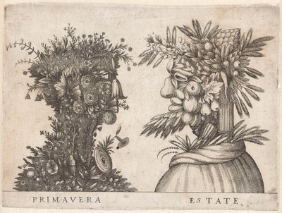 Personificações do Four Seasons
Primavera e Verão representados por cabeças grotescas
Primavera / Propriedade (título sobre o objecto) de Anonymous