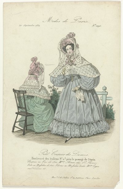 Petit Courrier des Dames, 20 de setembro de 1834, nº 1095: Chapéu em Pou de Soi (...) de Anonymous