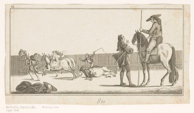 Picador e matador depois de matar o touro
Coleccion de las principales suertes de una corrida de toros (título da série sobre o objecto)
Colecção das manobras mais importantes na tourada (título da série) de Anonymous