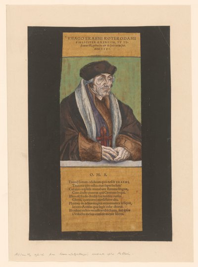 Portret van Desidério Erasmus Imagem de Erasmus de Rotterdam (título no objeto) de Anonymous