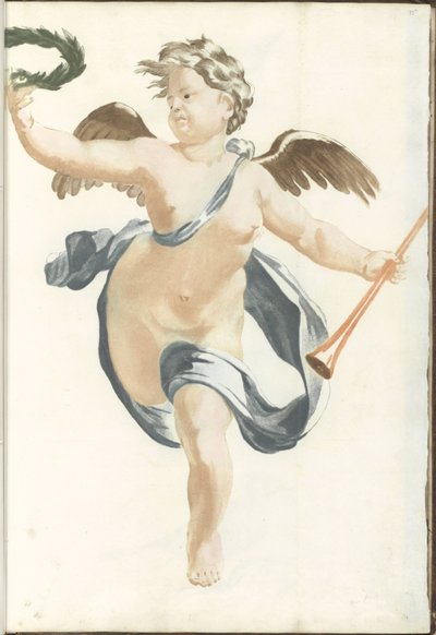 Putto com coroa de louros e trombeta de louros de Anonymous