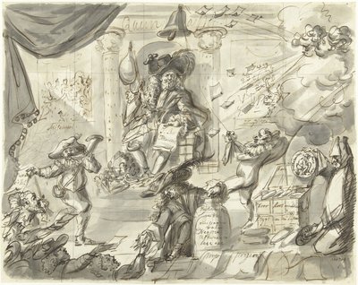 Quincampoix ou o grande Vendedor de Vento e Couve, 1720
A Grande Cena da Loucura (peças adicionais) (título da série) de Anonymous