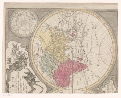 Metade direita de um mapa-múndi, mostrando o Hemisfério Oriental Mappa totius mundi : adornata juxtaobserves (...) (título no objeto) de Anonymous