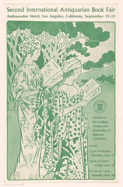 Reclamebiljet para a Segunda Feira Internacional do Livro Antiquário em Los Angeles Segunda Feira Internacional do Livro Antiquário (título no objeto) de Anonymous