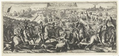 Ruiter Gevecht em Arras, 1640 A Derrota dos Espanhóis no Ataque ao Cerco de Arras A Chegada do Comboio e a Rendição da Cidade de Arras à Obediência do Rei (título no objeto) de Anonymous