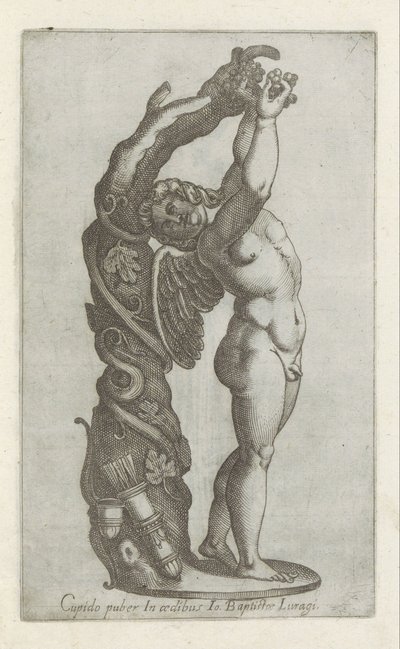 Sculptuur van Amor die druiven plukt Cupido puber na casa de Io Baptista Lugari (título no objeto) Esculturas antigas em Roma (título da série) Ícones das antigas estátuas da cidade de Roma que são vistas em locais públicos (título da série) de Anonymous