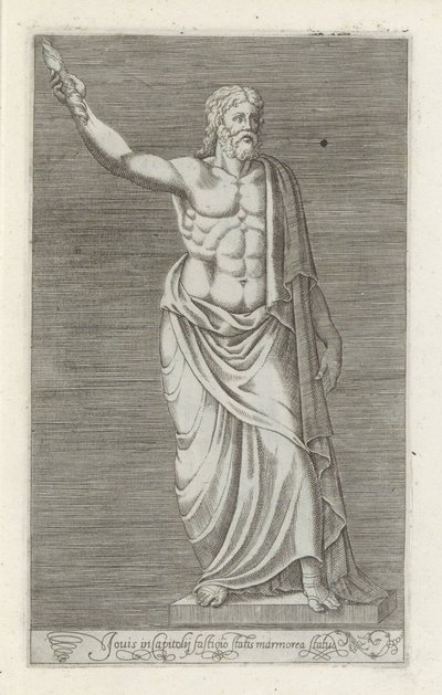 Sculptuur van Jupiter
Jovis em Capitolij fastigio estatística estátua de marmorea (título sobre o objecto)
Escultor antieke em Roma (título da série)
Antiquarum statuarum urbis Romae quae in publicis locis visuntur icones (título da série) de Anonymous