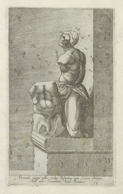 Escultura de Pasquino Um soldado de Alexandre, o Grande, comumente conhecido como Pasquinus, segurando Phocius (...) (título no objeto) Esculturas antigas em Roma (título da série) Ícones das antigas estátuas da cidade de Roma que são vistas em locais públ de Anonymous