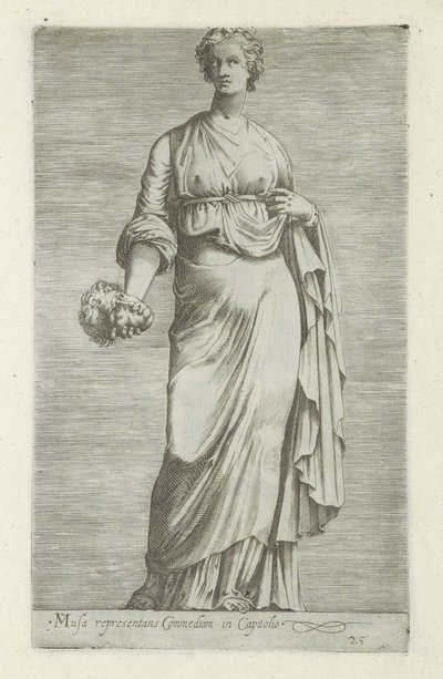 Sculptuur van Thaleia, muze van de komedie Musa representando a comédia no Capitólio (título no objeto) Esculturas antigas em Roma (título da série) Ícones das antigas estátuas da cidade de Roma que são vistas em locais públicos (título da série) de Anonymous