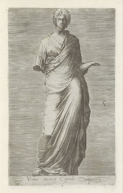 Escultura de Urania, muze van de sterrenkunde Urania, a musa do Capitólio (título no objeto) Esculturas antigas em Roma (título da série) Ícones das antigas estátuas da cidade de Roma que são vistas em locais públicos (título da série) de Anonymous